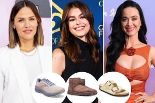 Jennifer Garner, Kaia Gerber and Katy Perry with insets of shoes