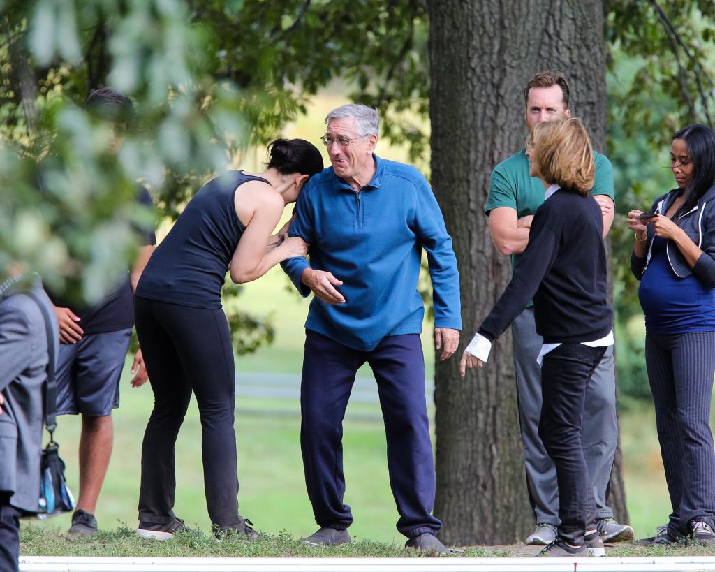 Robert De Niro and Tiffany Chen on set of "The Intern."