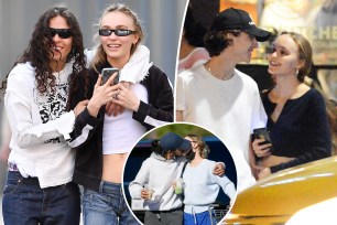 Lily-Rose Depp with 070 Shake split with her and Timothée Chalamet with an inset of her and Yassine Stein.