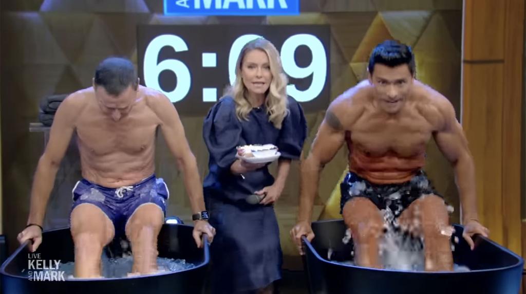 Mark Consuelos getting out of an ice tub