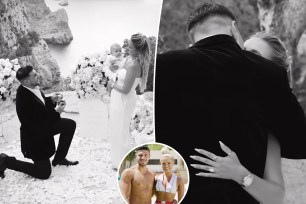 Tommy Fury and Molly-Mae Hague getting engaged with an inset of them on "Love Island."