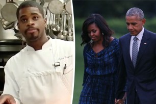 Barack and Michelle Obama's personal chef Tafari Campbell split image.