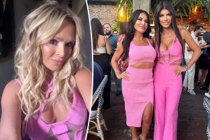 A split photo of a selfie of Tamra Judge and a photo of Teresa Giudice and a friend posing together