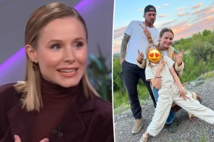 Kristen Bell and her kids with Dax Shepard split image.