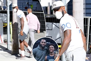 LeBron James split image with son Bronny.