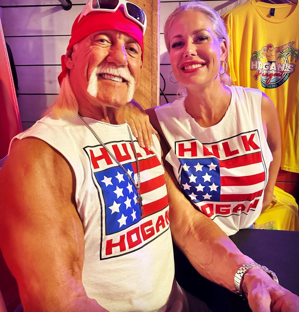 hulk hogan and sky daily in matching hulk hogan t-shirts