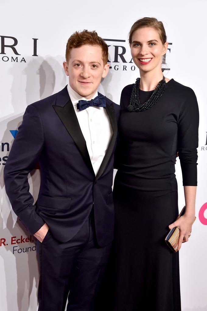 Ethan Slater and his wife, Lilly Jay, at an event.