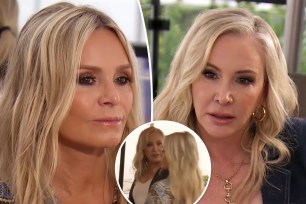A split photo of Tamra Judge talking and Shannon Beador talking and a small photo of Tamra Judge and Shannon Beador talking on "RHOC"