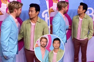 Ryan Gosling and Simu Liu on a "Barbie" red carpet.