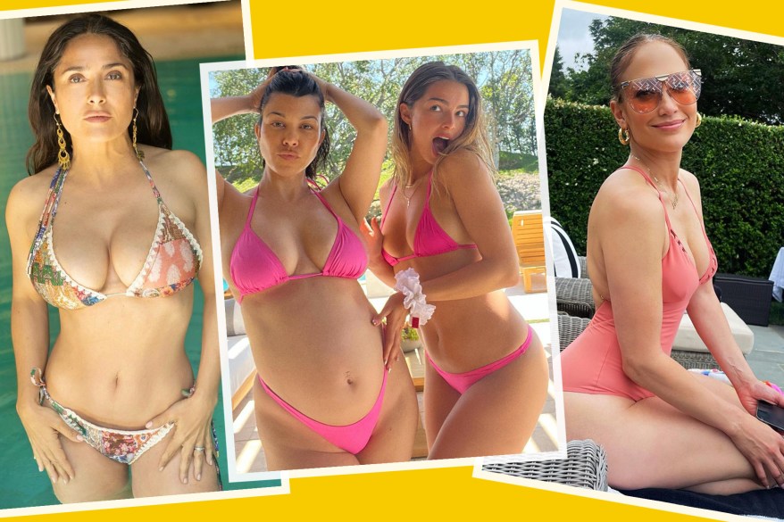 Salma Hayek, Kourtney Kardashian, Addison Rae and Jennifer Lopez celebrate National Bikini Day.