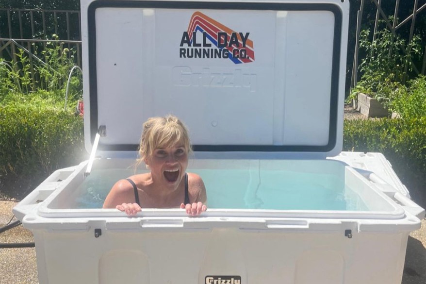 KEEPING HER COOLER: Reese Witherspoon recovers from a workout with a dip in a giant’s icebox.