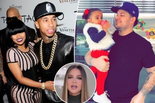 Blac Chyna and Tyga, split with Rob Kardashian and daughter Dream, as well as an inset of Khloé Kardashian