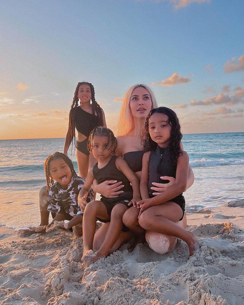 Kim Kardashian with her kids