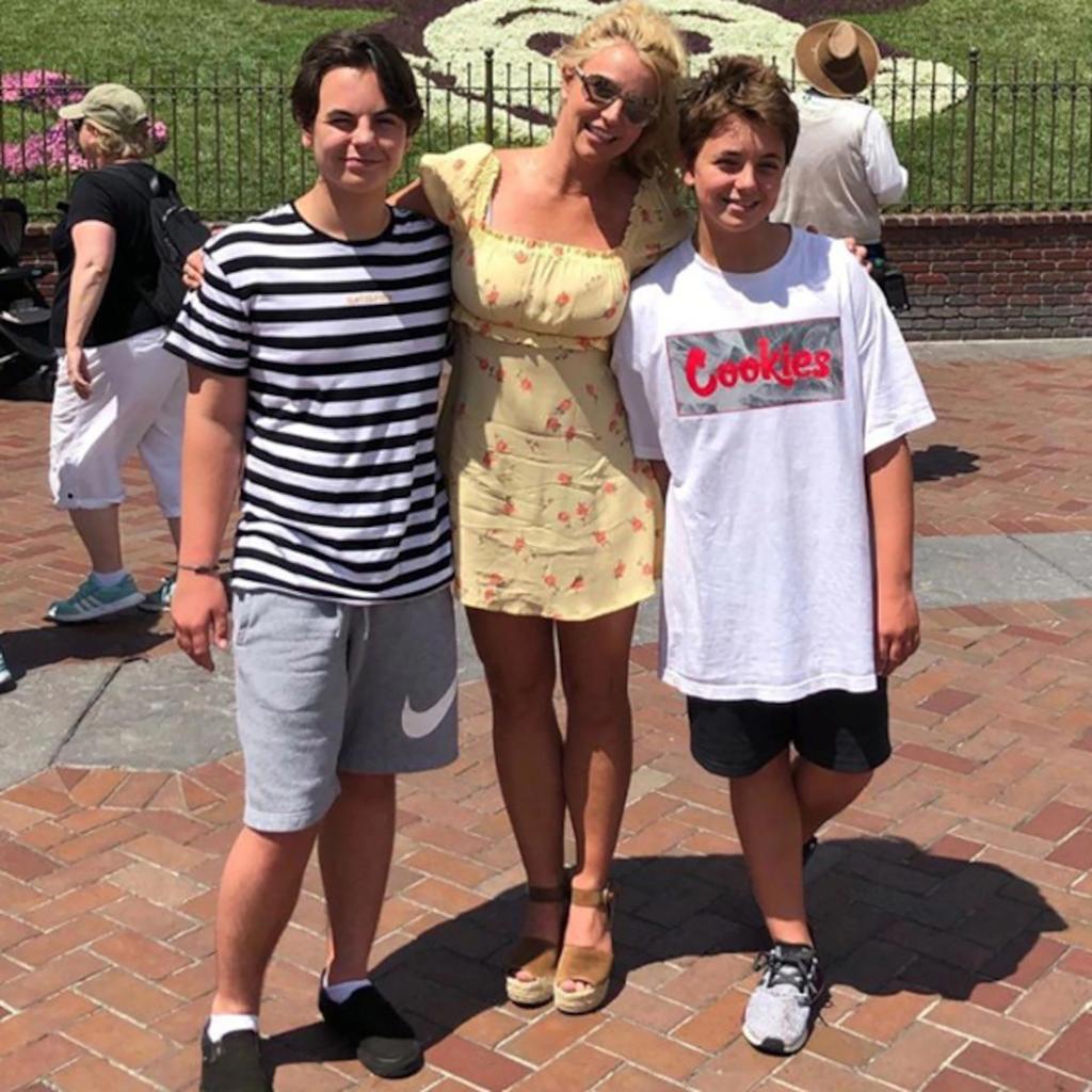 Britney Spears posing with her sons.