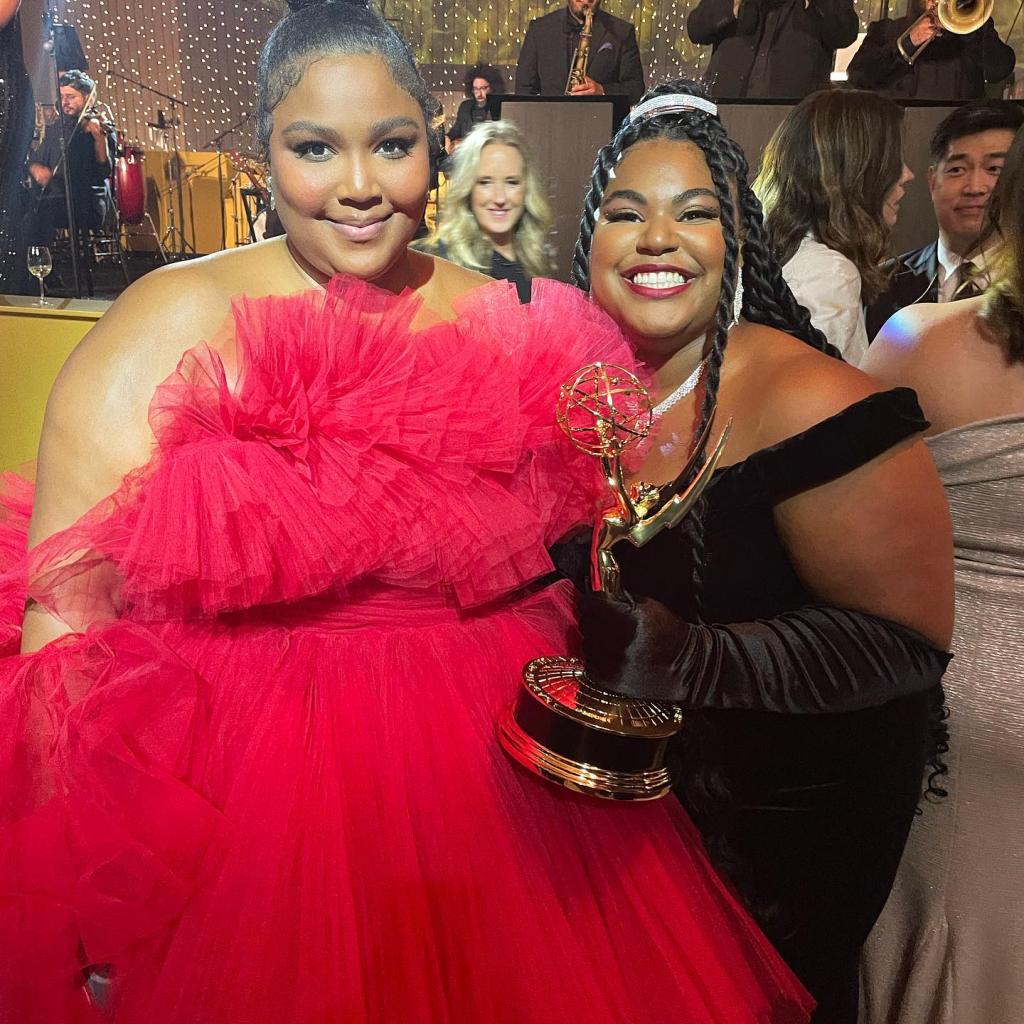 Arianna Davis and Lizzo at the 2022 Emmys.