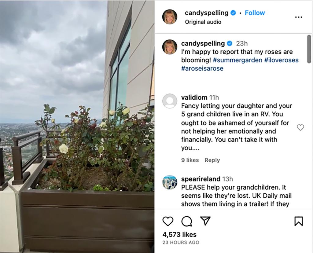 Screenshot of comments on Candy Spelling's Instagram.