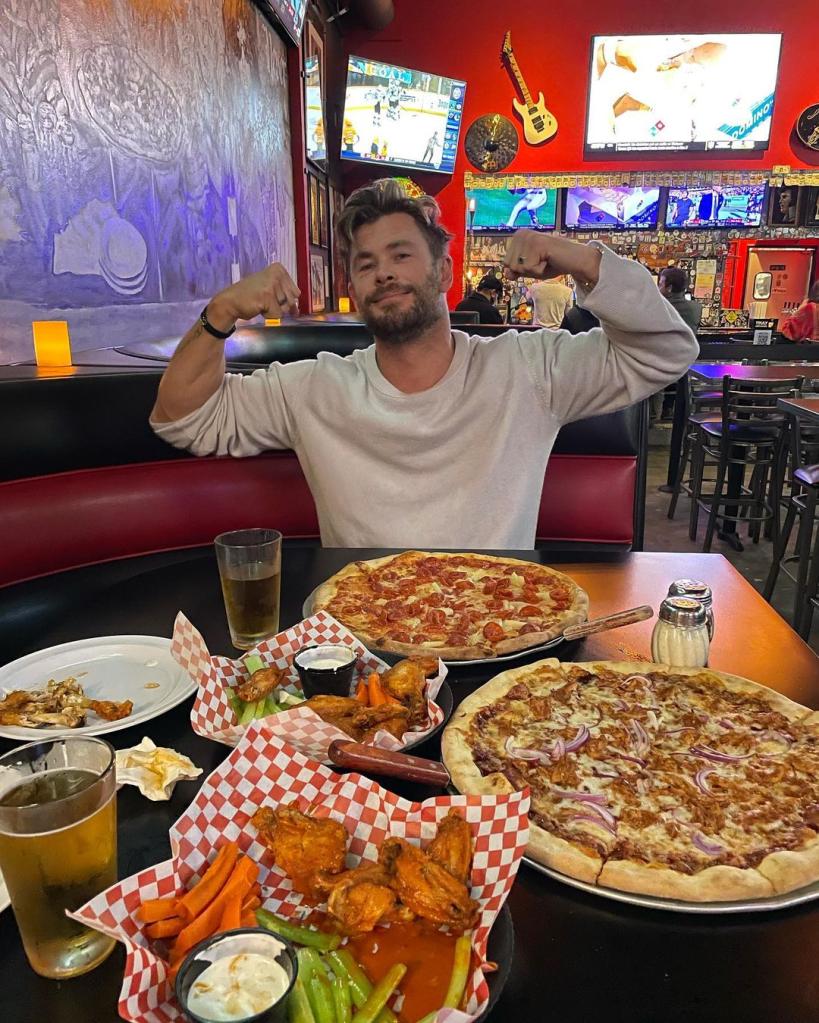 Chris Hemsworth with food.