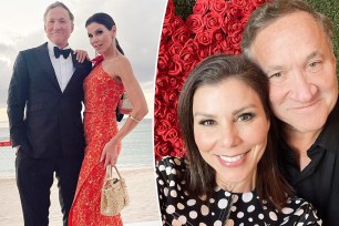 A split photo of Heather and Terry Dubrow posing together and a selfie of Heather and Terry Dubrow