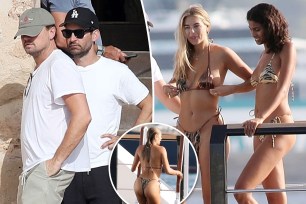 Leonardo DiCaprio and Tobey Maguire split with Arabella Chi with an inset of Chi on the yacht.