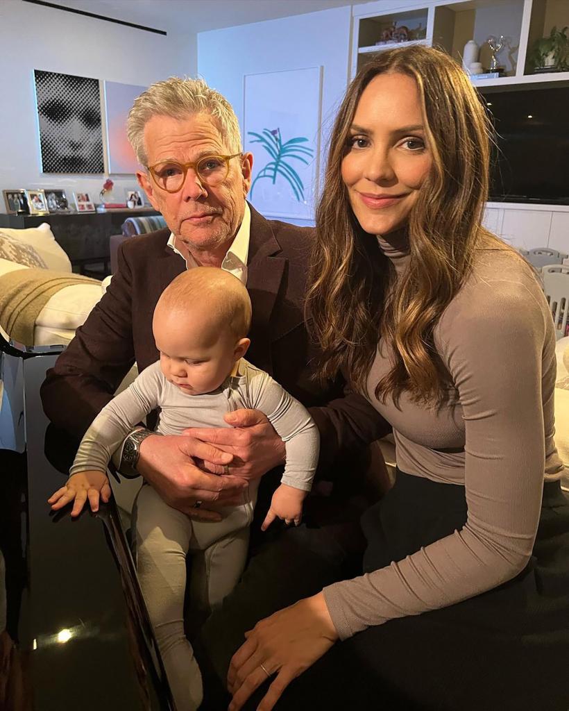 Katharine McPhee and David Foster, as well as an inset with son Rennie