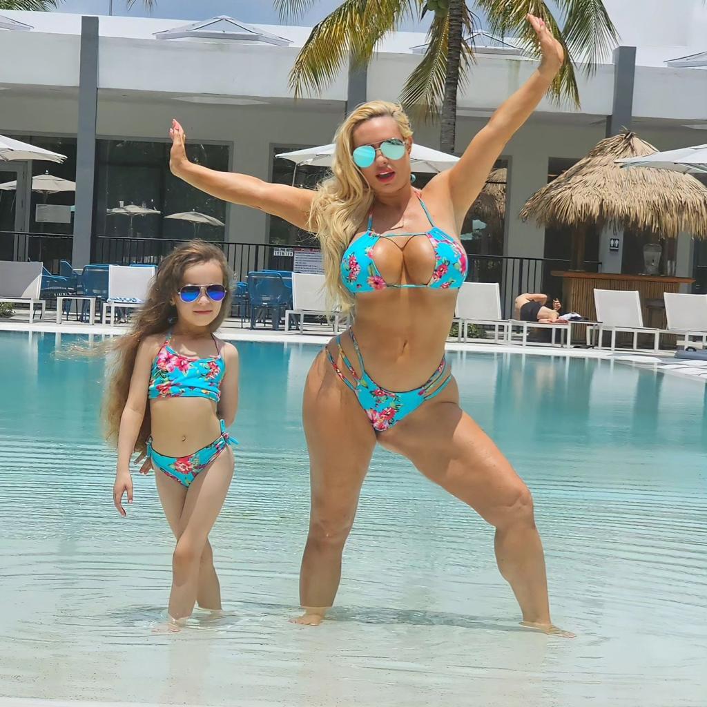 Coco Austin and Chanel at the pool.