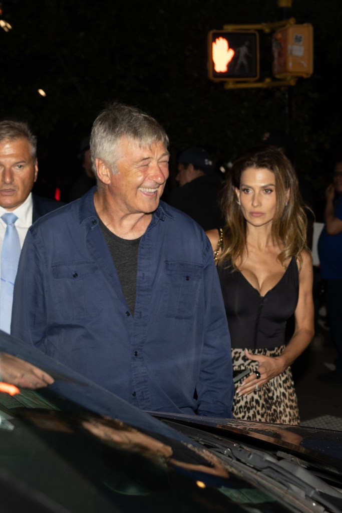 Alex Baldwin and Hilaria Baldwin depart the restaurant.