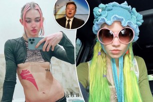 Grimes and Elon Musk split image.