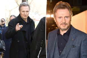 Liam Neeson split image.