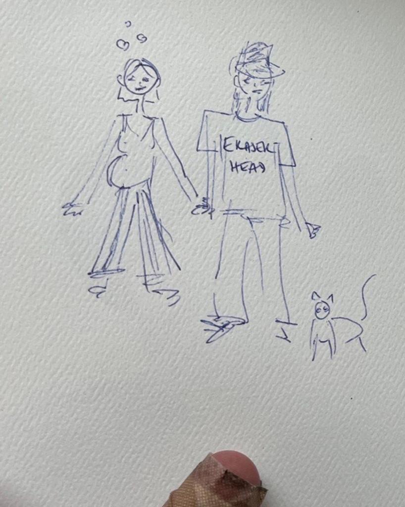 Norman Reedus's drawing of him, Diane Kruger and a cat.