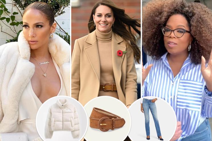 Jennifer Lopez, Kate Middleton and Oprah Winfrey with insets of clothing