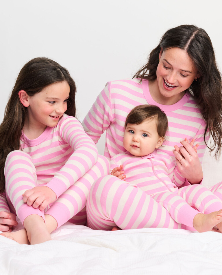 A pink striped pajama set