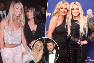Britney Spears and Lynne Spears, split with Britney and Jamie Lynn Spears, as well as an inset of Britney and Sam Asghari
