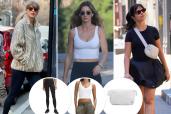 Taylor Swift, Gisele Bündchen and Camila Cabello with insets of luluemon clothing and a belt bag