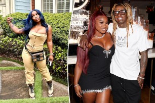 Split image of Reginae Carter on left and Lil Wayne and Reginae on right smiling.