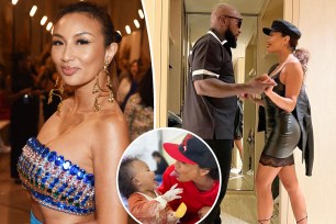 Jeannie Mai on left smiling and Jeannie Mai and Jeezy on right and Jeannie and baby inset.