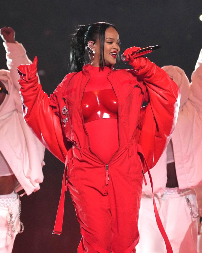 Rihanna performing at the Super Bowl in 2023.