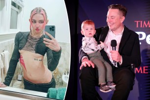 Grimes and Elon Musk split image.