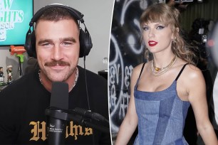 Travis Kelce split image with Taylor Swift.