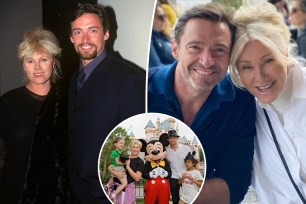 Hugh Jackman and Deborra-Lee Furness with an inset of their kids.