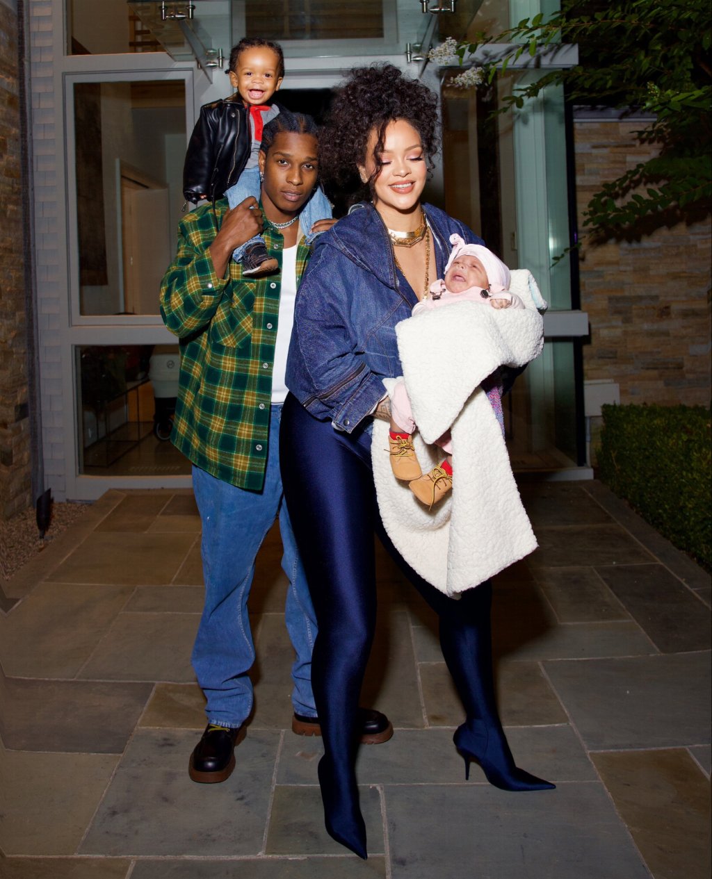 Rihanna and A$AP Rocky with their sons, Rza and Riot.