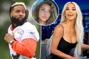 Kim Kardashian, Odell Beckham Jr., Lauren Wood split image.