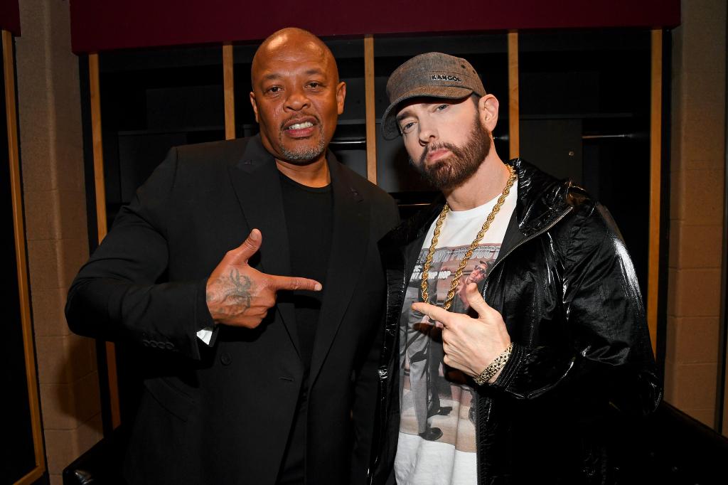 Eminem and Dr. Dre standing together.
