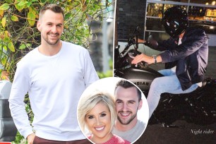 A composite of Nic Kerdiles, Nic Kerdiles on a motorcycle and Nic Kerdiles with Savannah Chrisley.