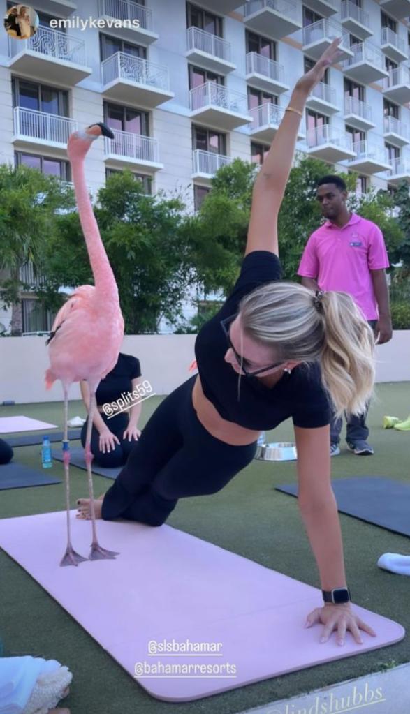 Lindsey Hubbard and friends doing a side plank.