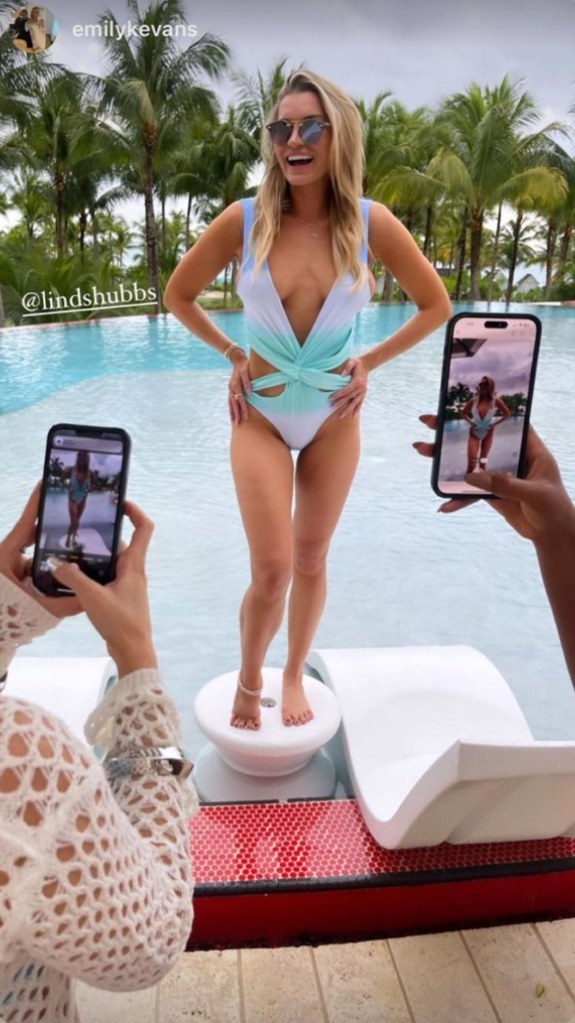 Lindsay Hubbard posing in a bathing suit on her bachelorette trip.