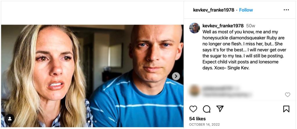 An Instagram post from Kevin Frnake announcing the end of his marriage.