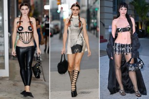 Julia Fox wearing different outfits during NYFW