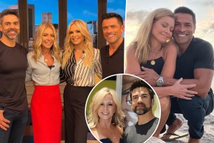 Kelly Ripa, Mark Consuelos, Tamra and Eddie Judge split image.