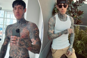 A split of two photos of Trace Cyrus.