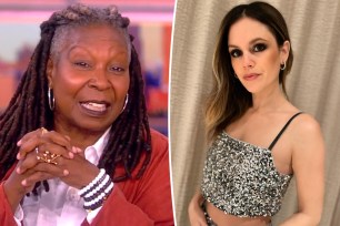 A split photo of Whoopi Goldberg talking and Rachel Bilson posing